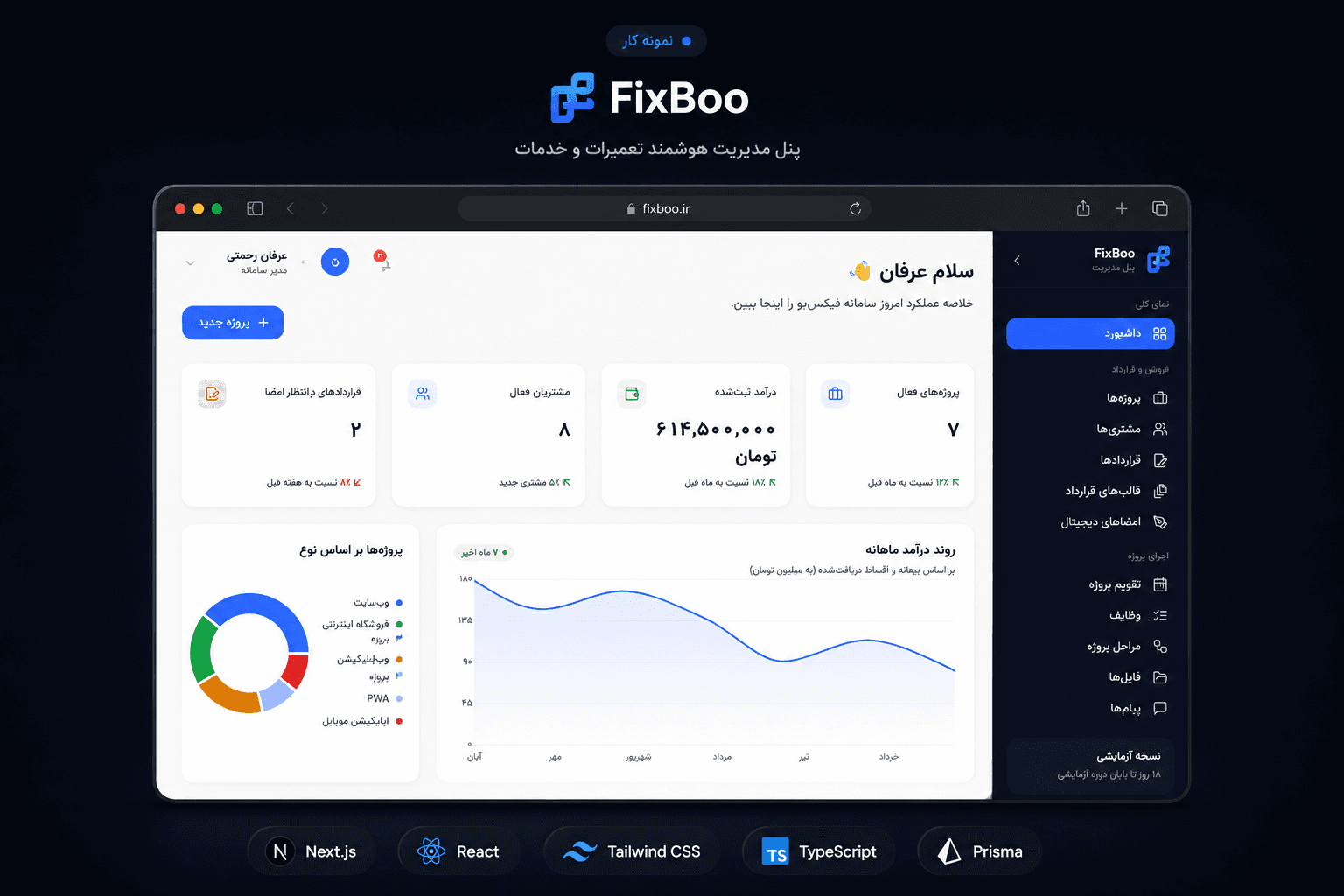 نمای دسکتاپ پروژه FixBoo